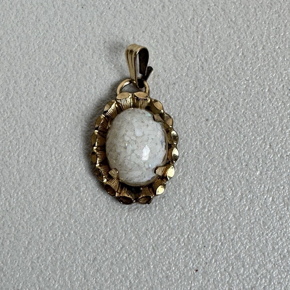 Vintage Gold-Filled Pendant‎ w/Opalescent Glass Cabochon Mid-Century Opalite